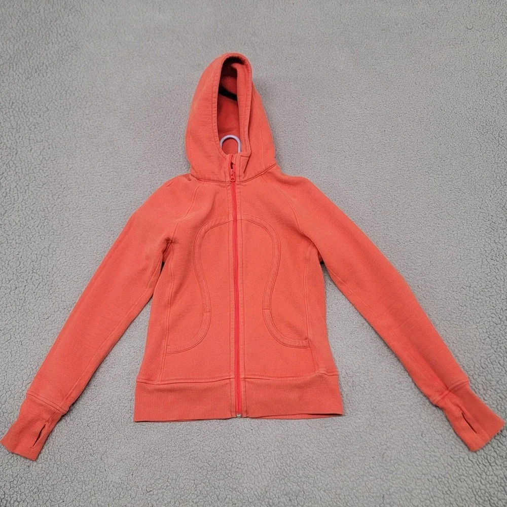 Lululemon Scuba Hoodie Womens Small Orange Full Zip Fleece Slim‎ Fit Sweatshirt